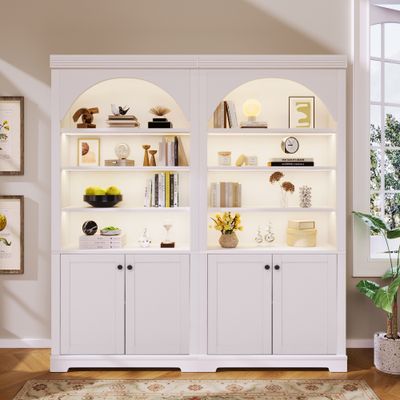 Tall Bookshelf Suite with 4 - layer LED Lightings - White