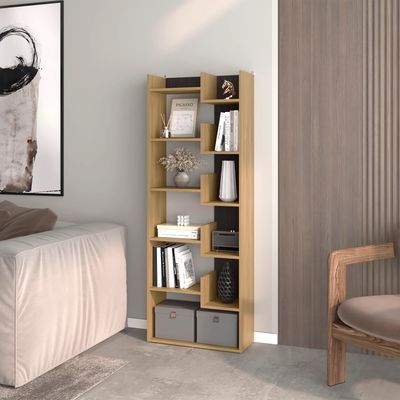 White Bookcase in Melamine with Open Storage - Natural Wood White Bookcase in Melamine with Open Storage - Natural Wood