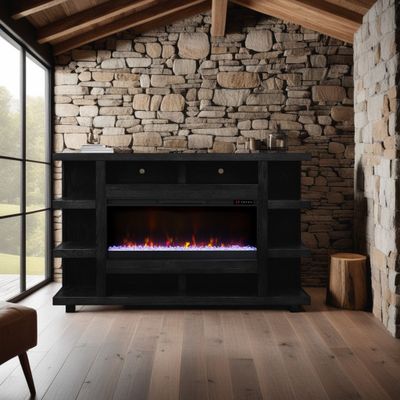 Evermont 72 Electric Fireplace Mantel with Open Shelving - Black Evermont 72 Electric Fireplace Mantel with Open Shelving - Black
