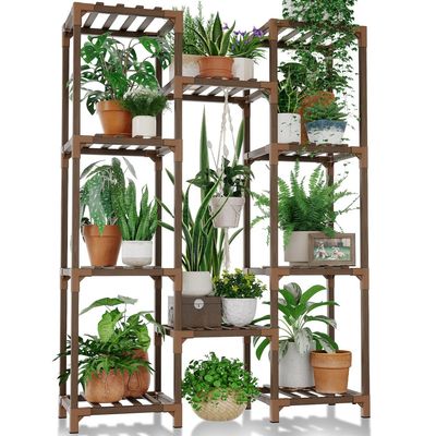 Multiple Plants Pots Wood Flower Stand - Brown Multiple Plants Pots Wood Flower Stand - Brown