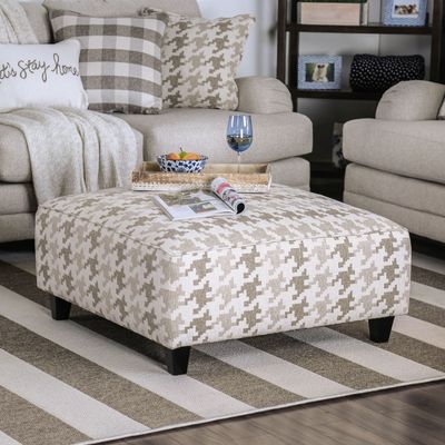 Transitional Style Square Upholstery Ottoman Welt Trim Bun Feet Light