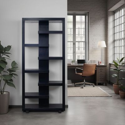 Evermont 80 Asymmetrical Open Bookcase with 7 Shelves - Black Evermont 80 Asymmetrical Open Bookcase with 7 Shelves - Black