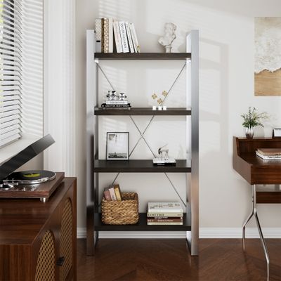 Stainless Steel Storage Rack 4 - Tier Bookshelf - Silver Stainless Steel Storage Rack 4 - Tier Bookshelf - Silver