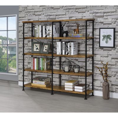 Antique Nutmeg and Black Double - Wide Bookcase - Brown Antique Nutmeg and Black Double - Wide Bookcase - Brown
