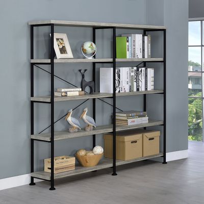 Grey Driftwood and Black Double - Wide Bookcase Grey Driftwood and Black Double - Wide Bookcase