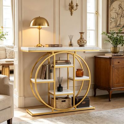 Modern Sofa Table, Chic Console Table with Multi - Tier Shelving Modern Sofa Table, Chic Console Table with Multi - Tier Shelving