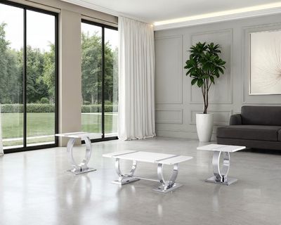 Contemporary Style 3pc Table Set 1x Coffee - Silver, White Engineered Contemporary Style 3pc Table Set 1x Coffee - Silver, White Engineered