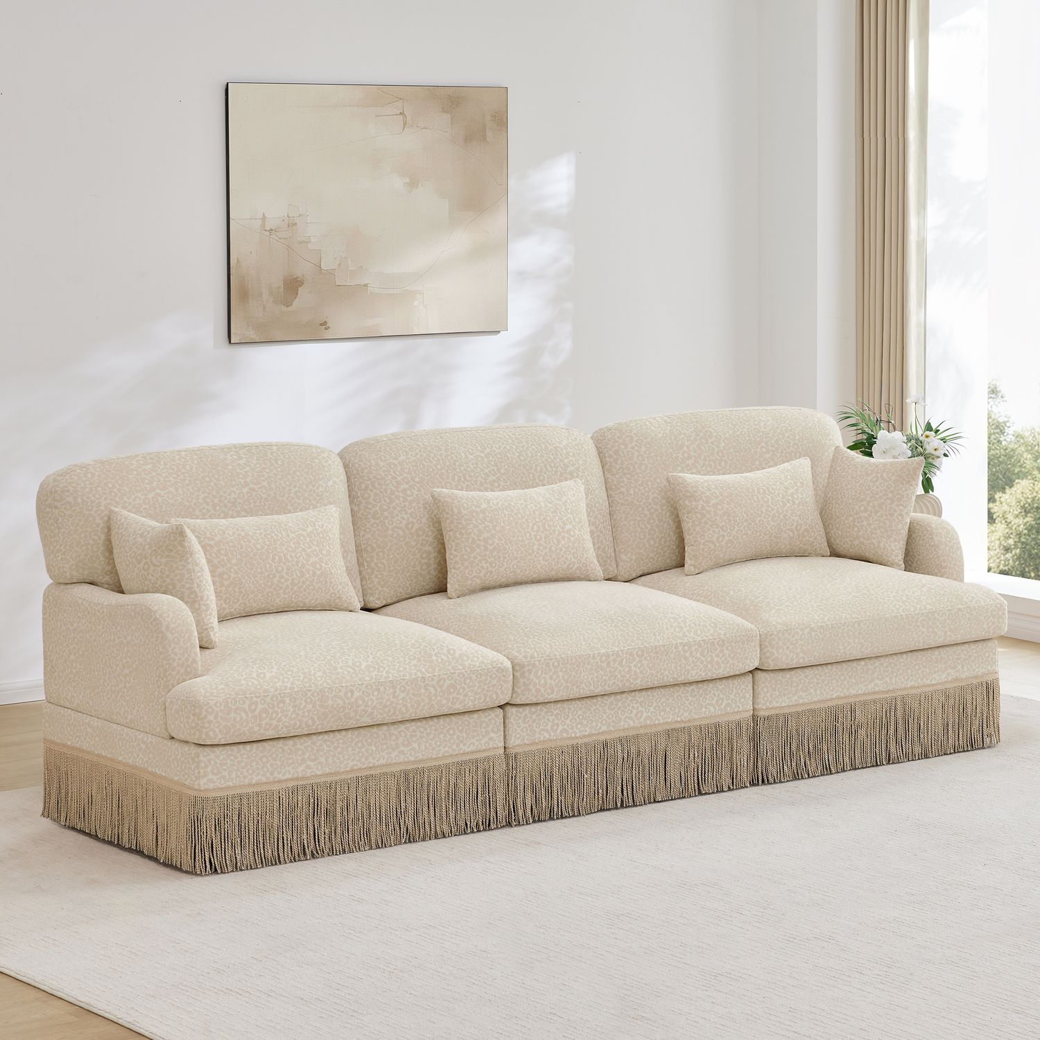 100 100"Comfy Chenille Leopard Printing 3 - Seater Sofa - Beige