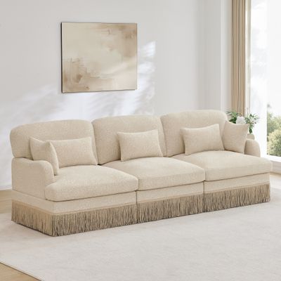 100"Comfy Chenille Leopard Printing 3 - Seater Sofa - Beige