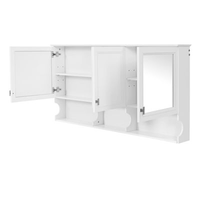 55" Mirror Medicine Cabinet with Open Shelves - White