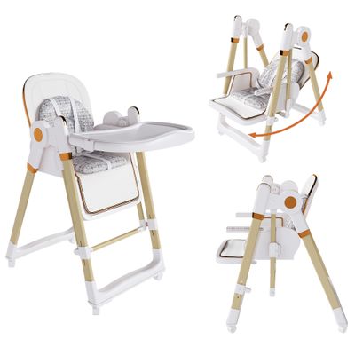Convertible Baby High Chair to Rocker with 5 - Point Harness - White