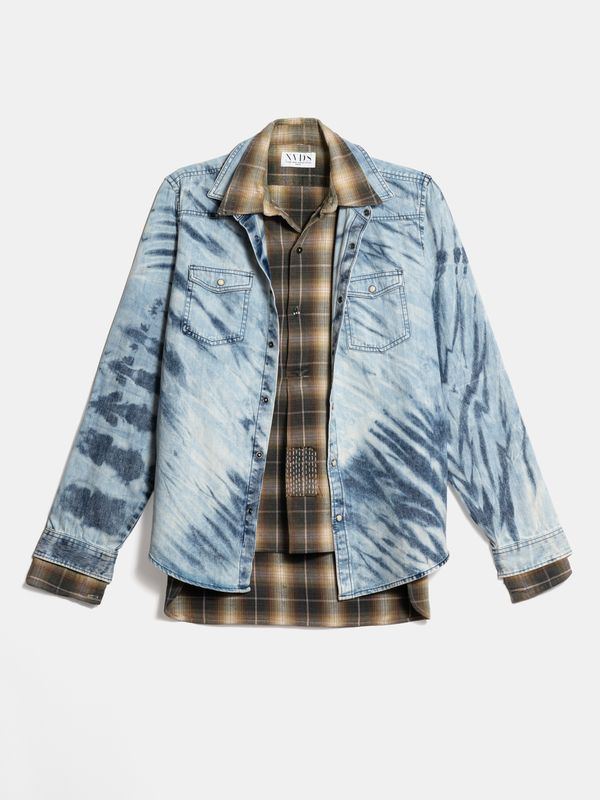 CHEMISE DENIM ET CARREAUX À DESIGN SUPERPOSÉ