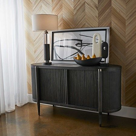 TAMBOUR BLK CABINET CERUSE  64W X 34H X 18D