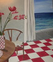 SEASCAPE WITH FLOWERS AN ORIGINAL ACRYLIC BY KEN FOLTZ