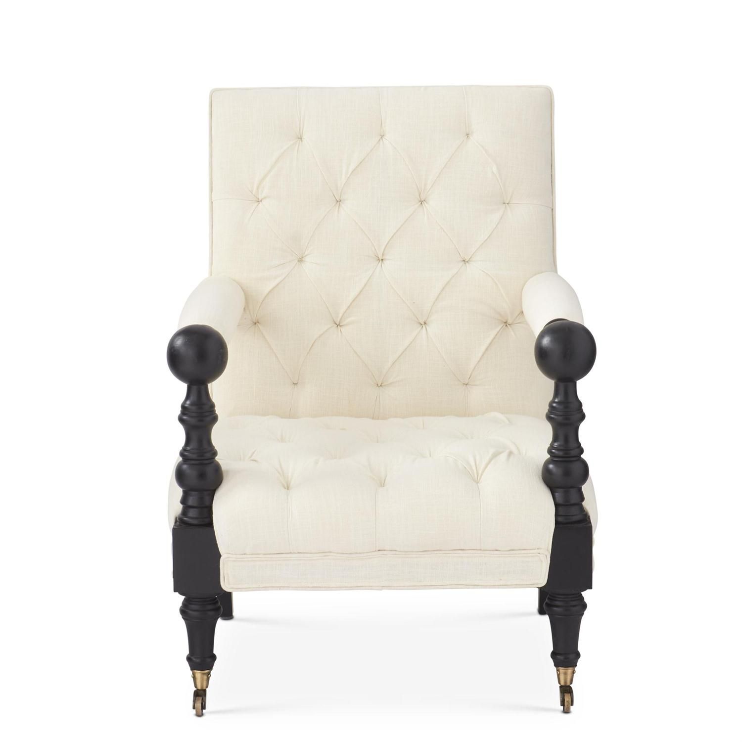 37.25" CREAM TUFTED UPHOLSTERED ARM CHAIR W/CASTORS