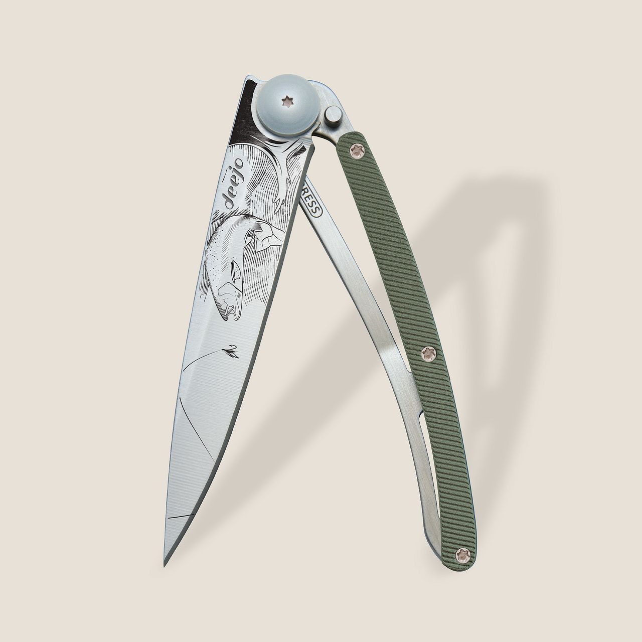 TROUT GREEN KHAKI ALUMINUM KNIFE