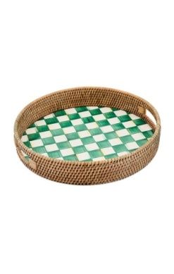 EMERALD CK  ENAMEL & RATTAN RND SERVING BOWL
