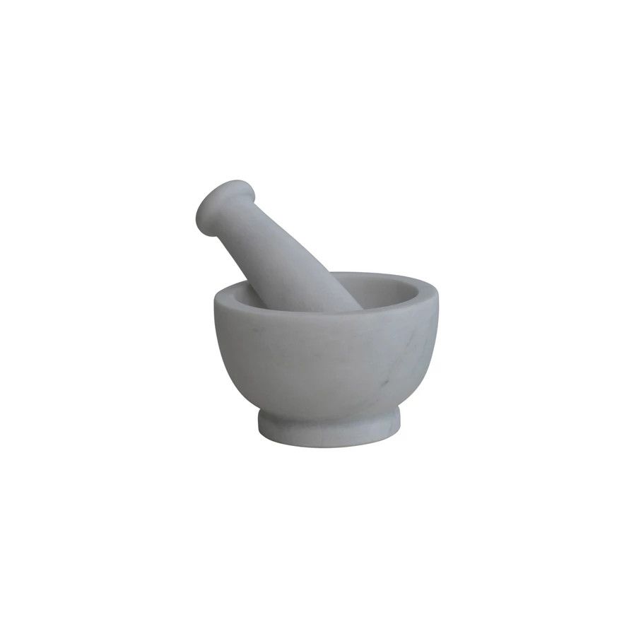 S/2 MARBLE MORTAR & PESTLE WHITE - Juliana Registry