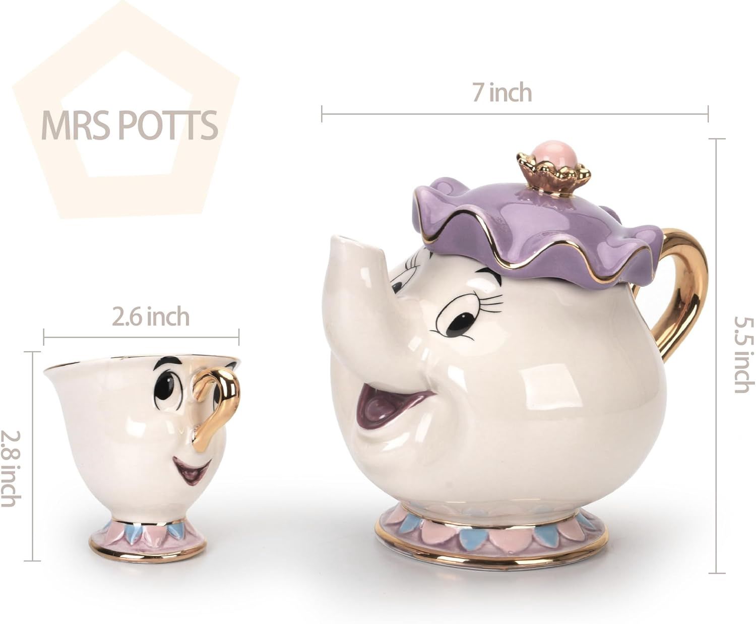 Mrs Potts w/ 4 Chip TeaCups Set
