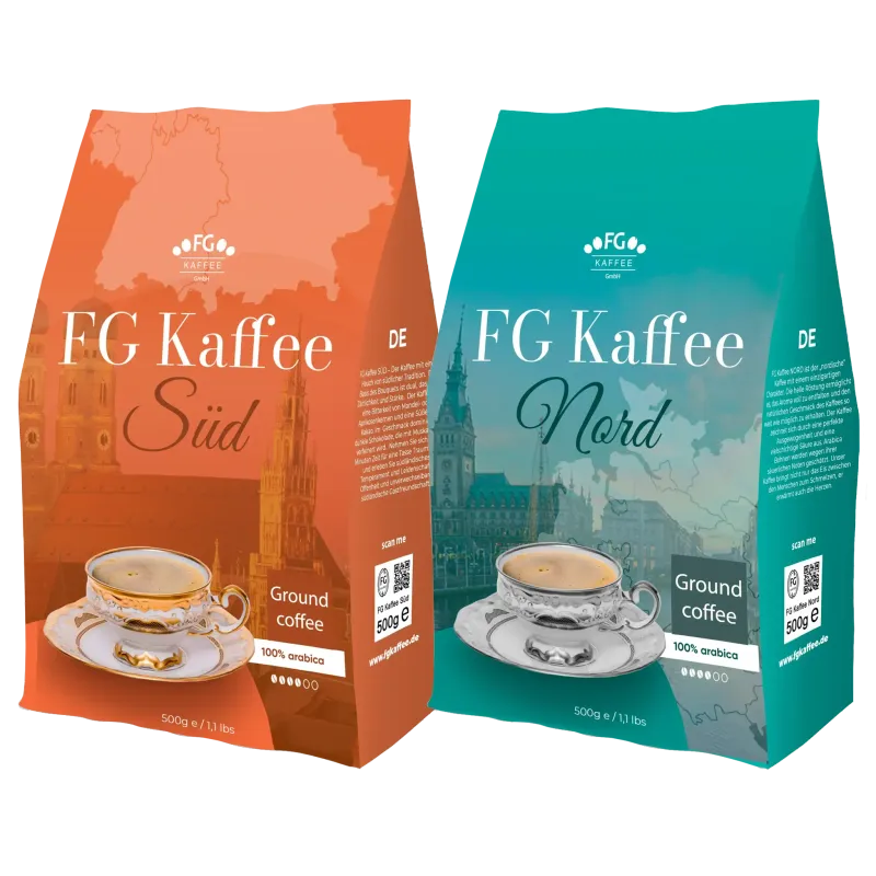FG Kaffee Set NORD und SÜD Gemahlener Kaffee 100% Arabica 2x500g FG Kaffee Set NORD und SÜD Gemahlener Kaffee 100% Arabica 2x500g