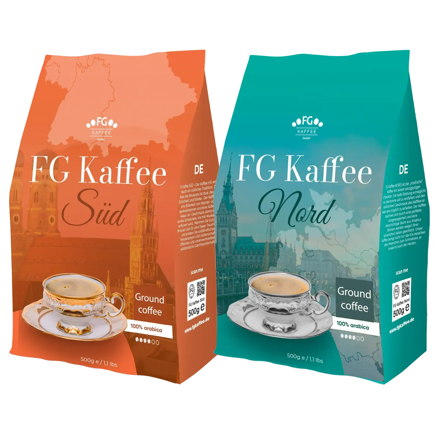FG Kaffee Set Nord und Sued Ground coffee 100% Arabica 2x500g