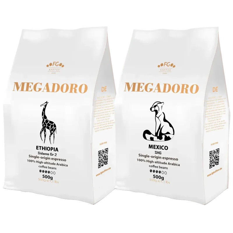 Megadoro Set Ethiopia Sidamo und Mexico SHG Espresso Kaffeebohnen 100% Arabica 2x500g