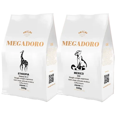 Megadoro Set Ethiopia Sidamo und Mexico SHG Espresso Kaffeebohnen 100% Arabica 2x500g