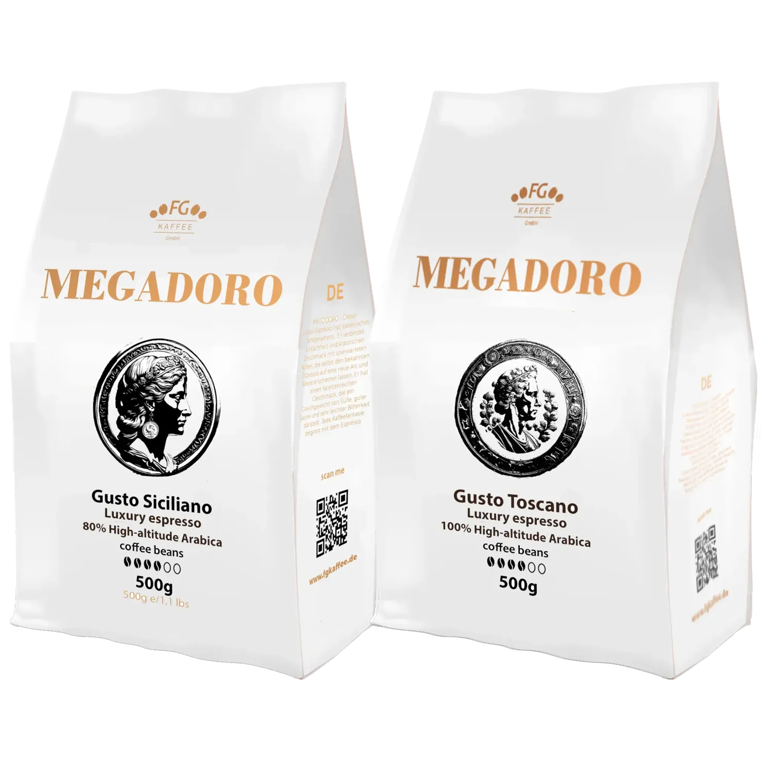 Megadoro Set Gusto Toscano und Gusto Siciliano Kaffeebohnen 100% Arabica 2x500g