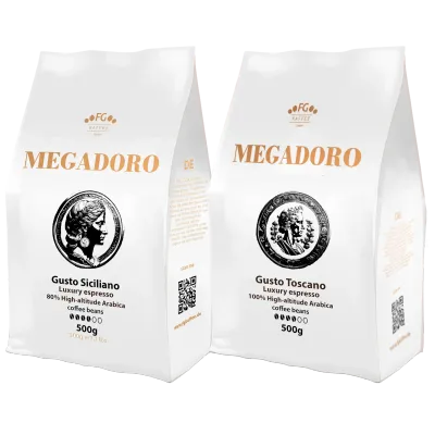 Megadoro Set Gusto Toscano und Gusto Siciliano Kaffeebohnen 100% Arabica 2x500g