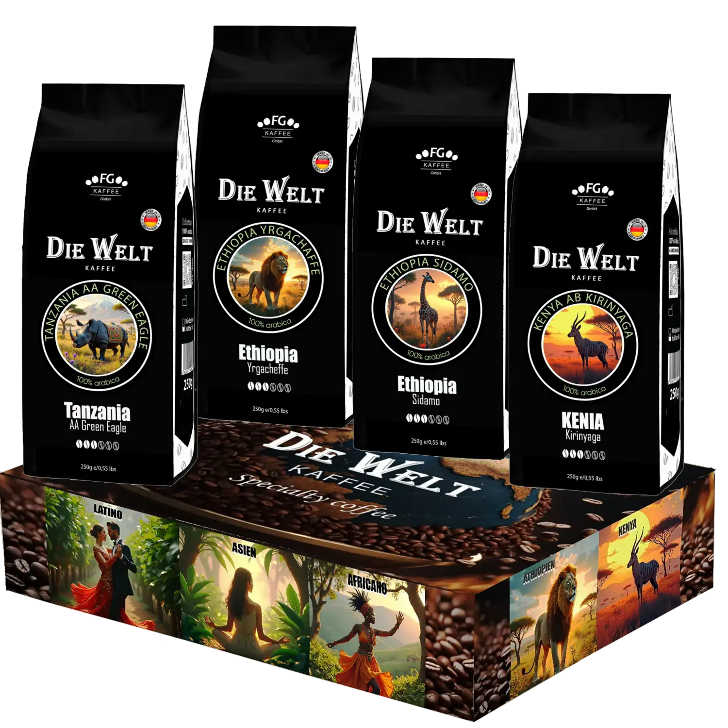 Die Welt Kaffee Set Afrikano Kaffeebohnen 4x250g