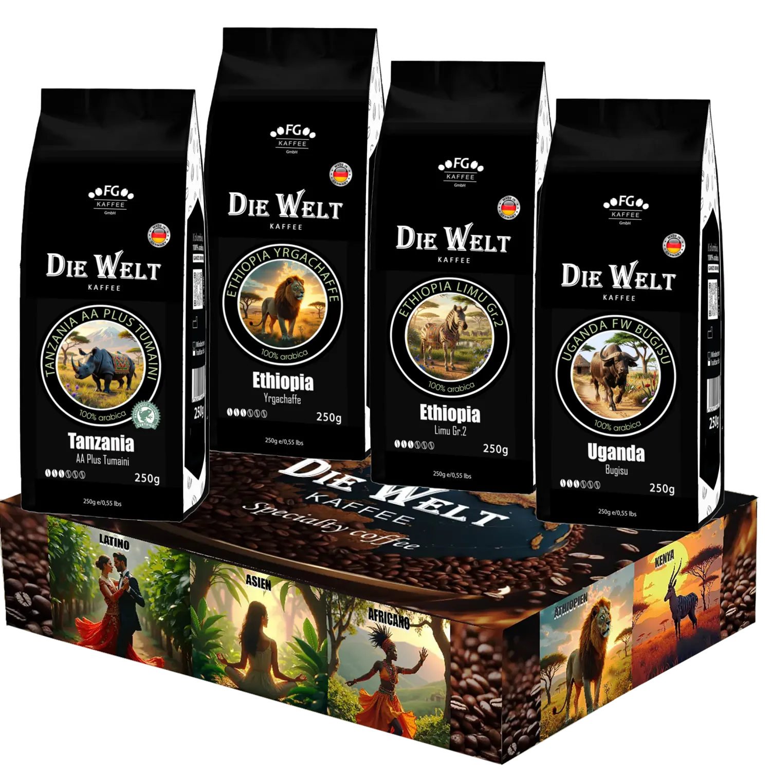 Die Welt Kaffee Set Afrikano Coffee beans 4x250g Die Welt Kaffee Set Afrikano Coffee beans 4x250g