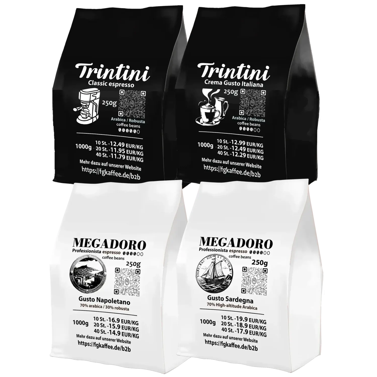 Trintini - Megadoro: Sample set of coffee beans, 4 x 250g, wholesale/catering quality