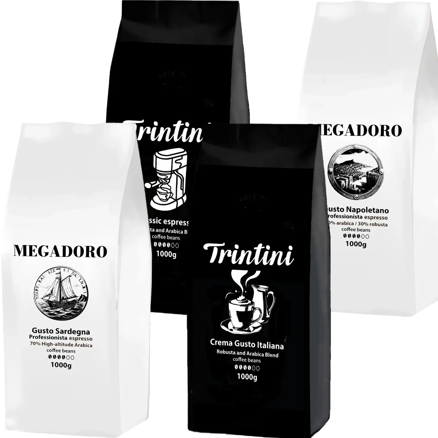 Trintini - Megadoro: Sample set of coffee beans, 4 x 1000g, wholesale/catering quality