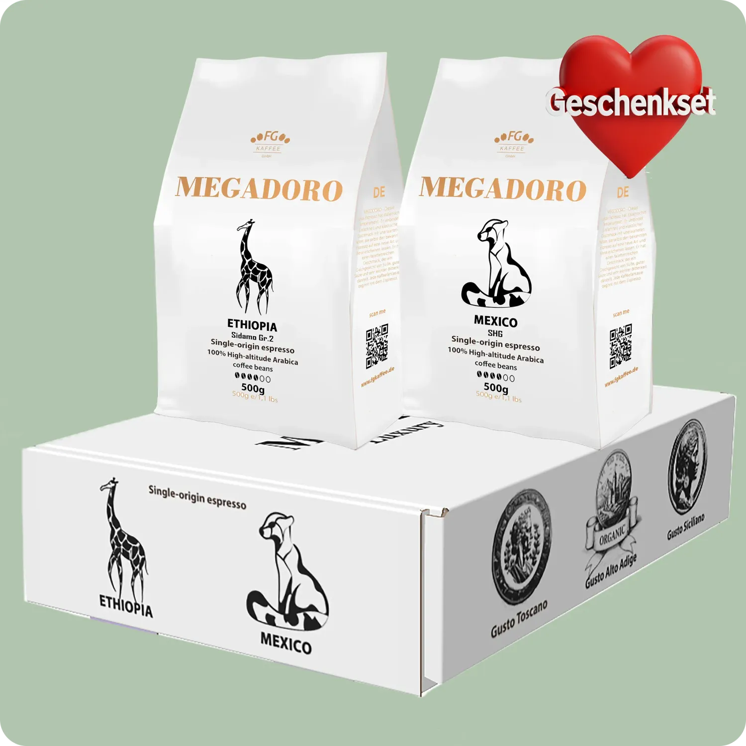 Megadoro Set Ethiopia Sidamo und Mexico SHG Espresso Coffee beans 100% Arabica 2x500g Megadoro Set Ethiopia Sidamo und Mexico SHG Espresso Coffee beans 100% Arabica 2x500g