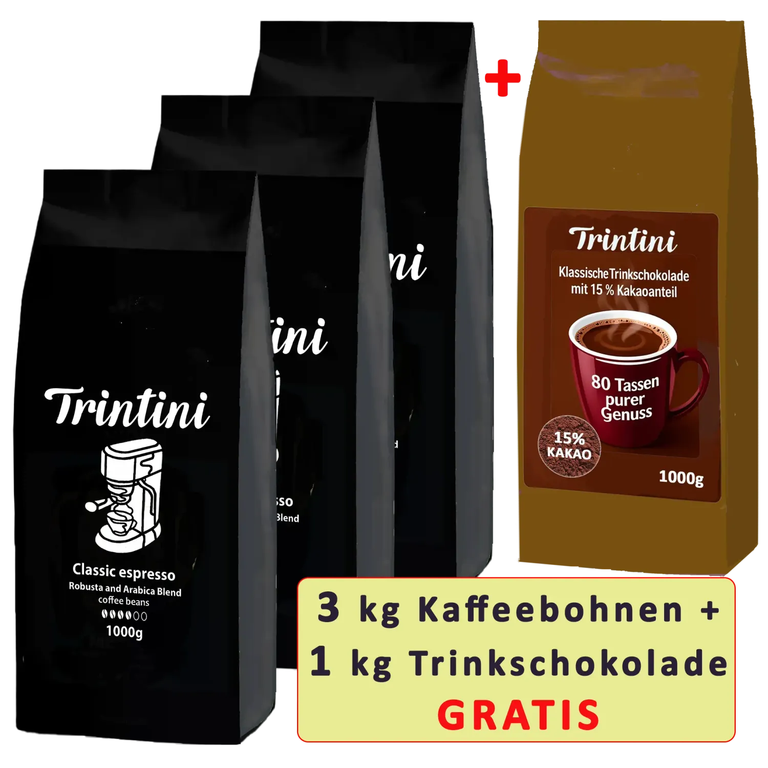 Trintini Set Organic Espresso, Espresso und Crema Gusto Italiana  Coffee beans 3x1000g