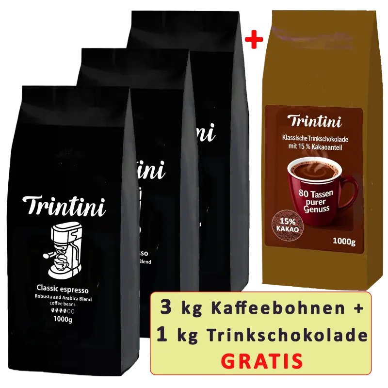 Trintini Set Organic Espresso, Espresso und Crema Gusto Italiana  Coffee beans 3x1000g