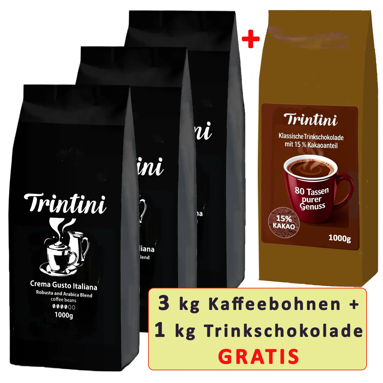 Trintini Set Organic Espresso, Espresso und Crema Gusto Italiana  Coffee beans 3x1000g