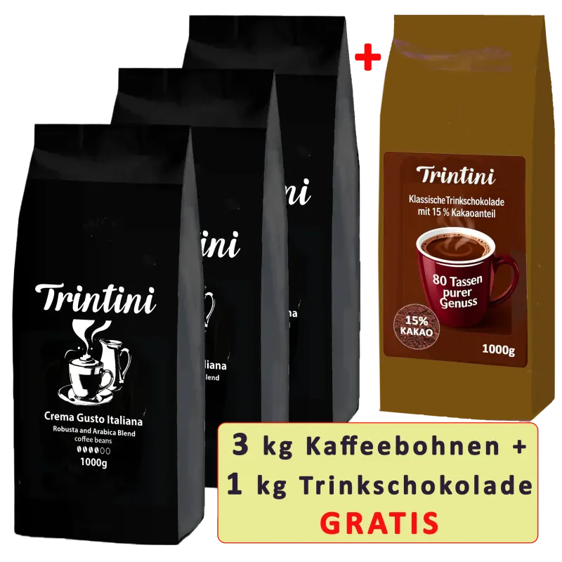 Trintini Set Organic Espresso, Espresso und Crema Gusto Italiana  Coffee beans 3x1000g