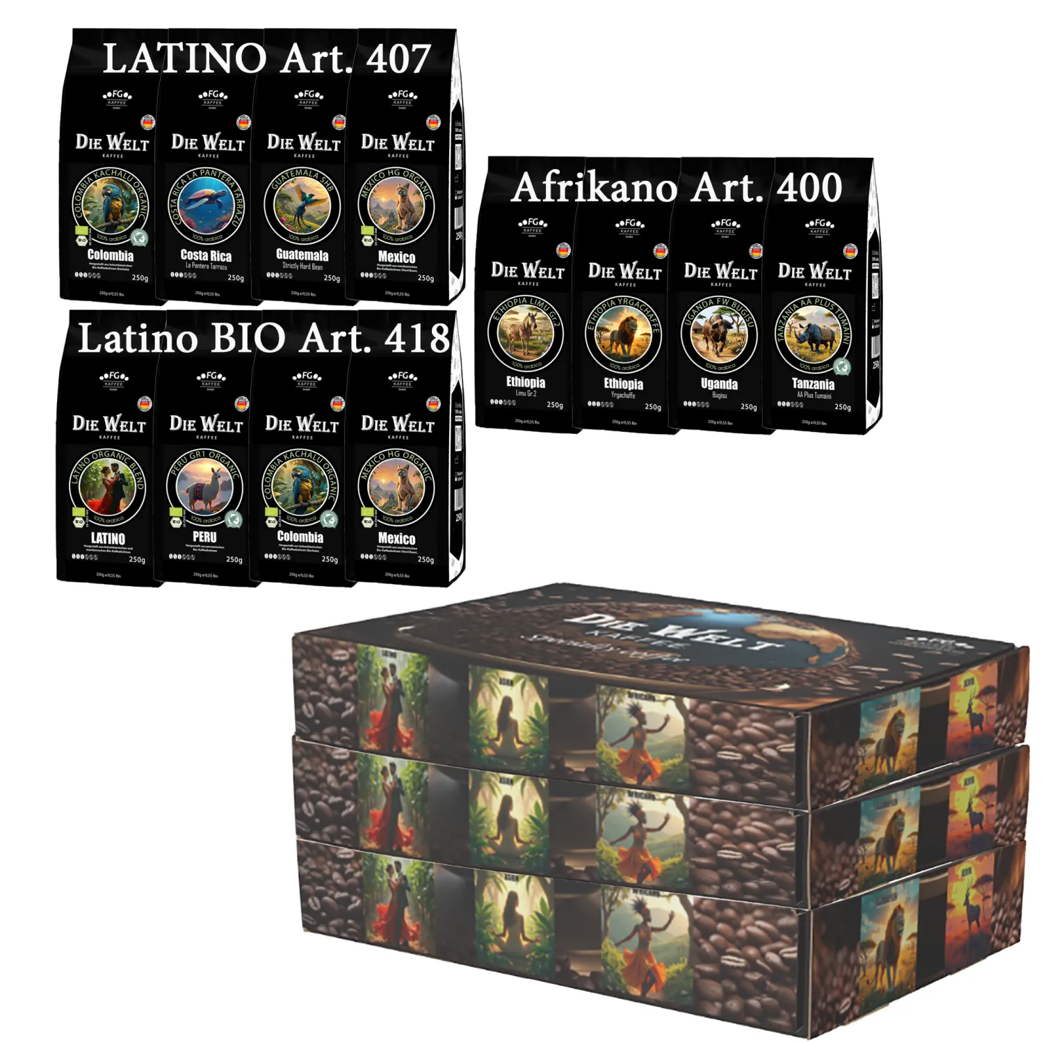 Die Welt Kaffee Set Latino Coffee beans 4x250g