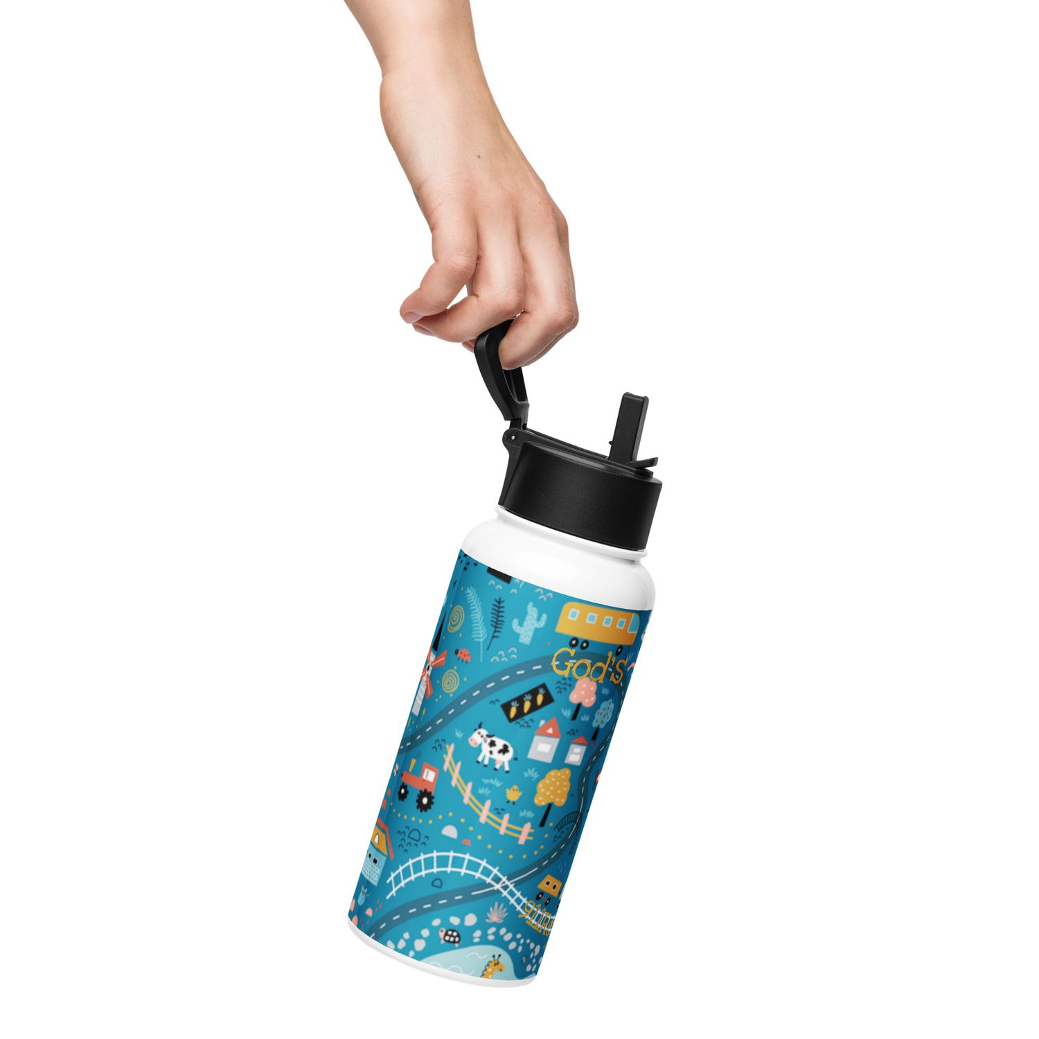 Stainless steel water bottle with a straw lid