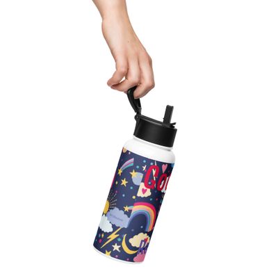 Stainless steel water bottle with a straw lid