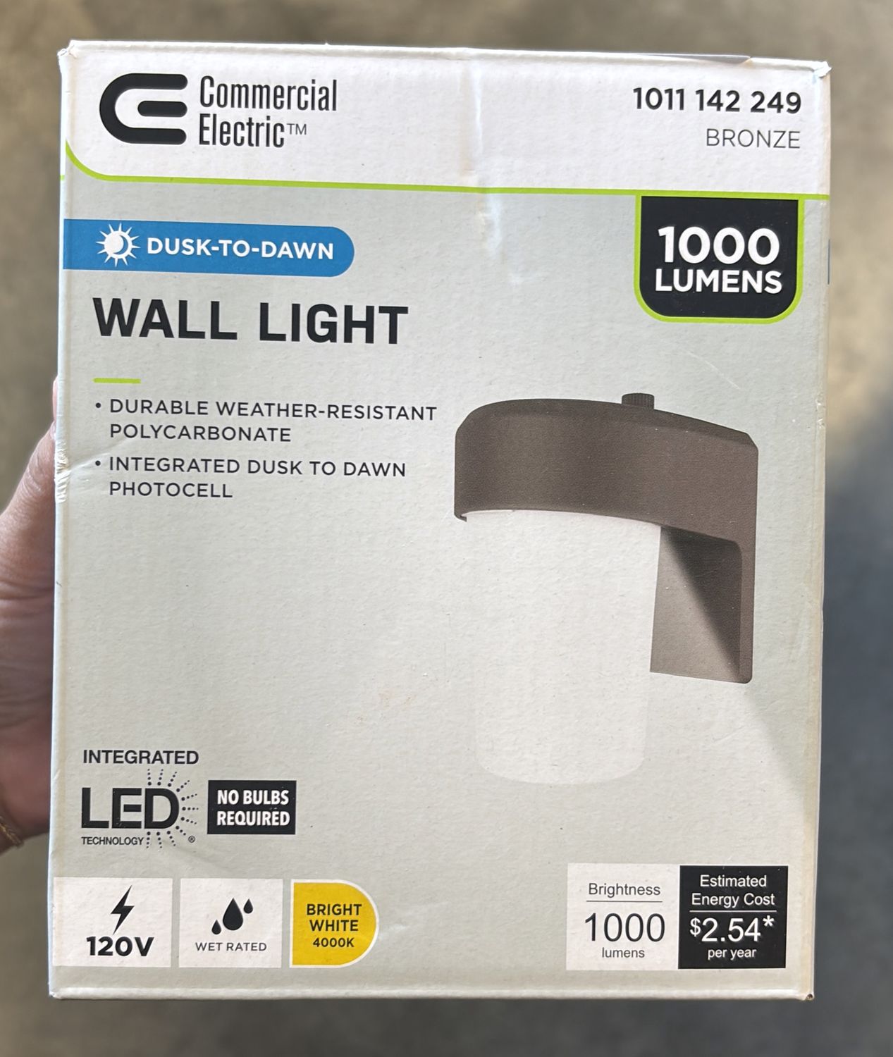 Commercial Electric FE 60-Watt, Equivalent CE Integrated LED Jelly Jar Bronze, Outdoor Hardwired Wall Sconce Light 4000K