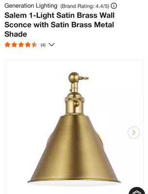 Generation Lighting (Brand Rating: 4.4/5) Salem 1-Light Satin Brass Wall Sconce with Satin Brass Metal Shade
