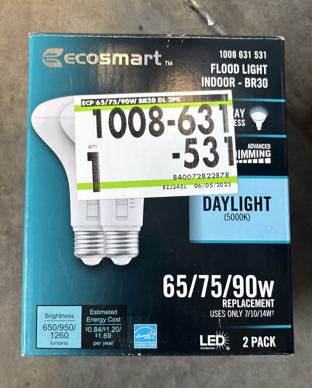 EcoSmart 65/75/90-Watt Equivalent BR30 3-Way Flood Energy Star Dimmable CEC LED Flood Light Bulb Daylight (2-Pack)