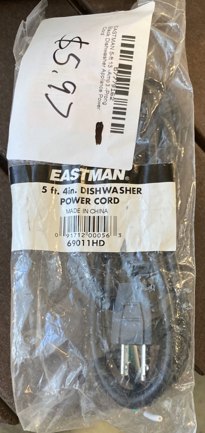 EASTMAN 5-ft 13 -Amp 3 -Prong Black Dishwasher Appliance Power Cord