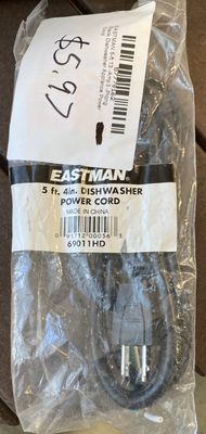 EASTMAN 5-ft 13 -Amp 3 -Prong Black Dishwasher Appliance Power Cord