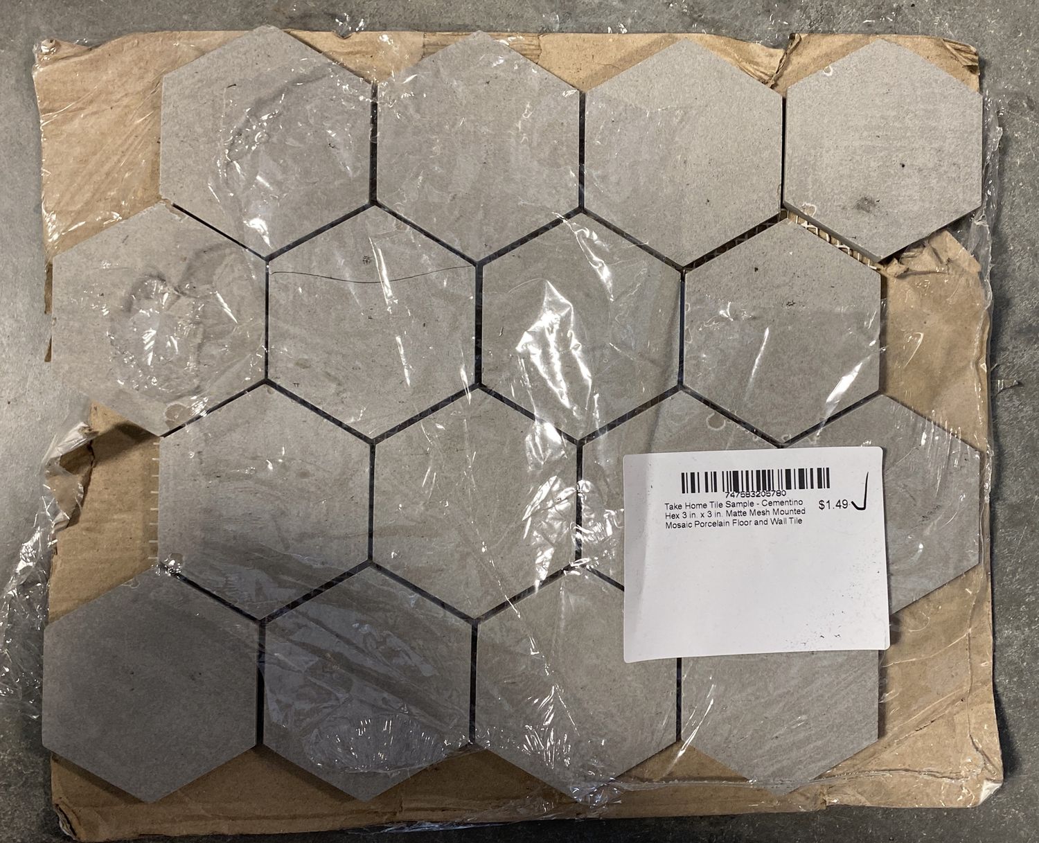 Take Home Tile Sample - Cementino Hex 3 in. x 3 in. Matte Mesh Mounted Mosaic Porcelain Floor and Wall Tile