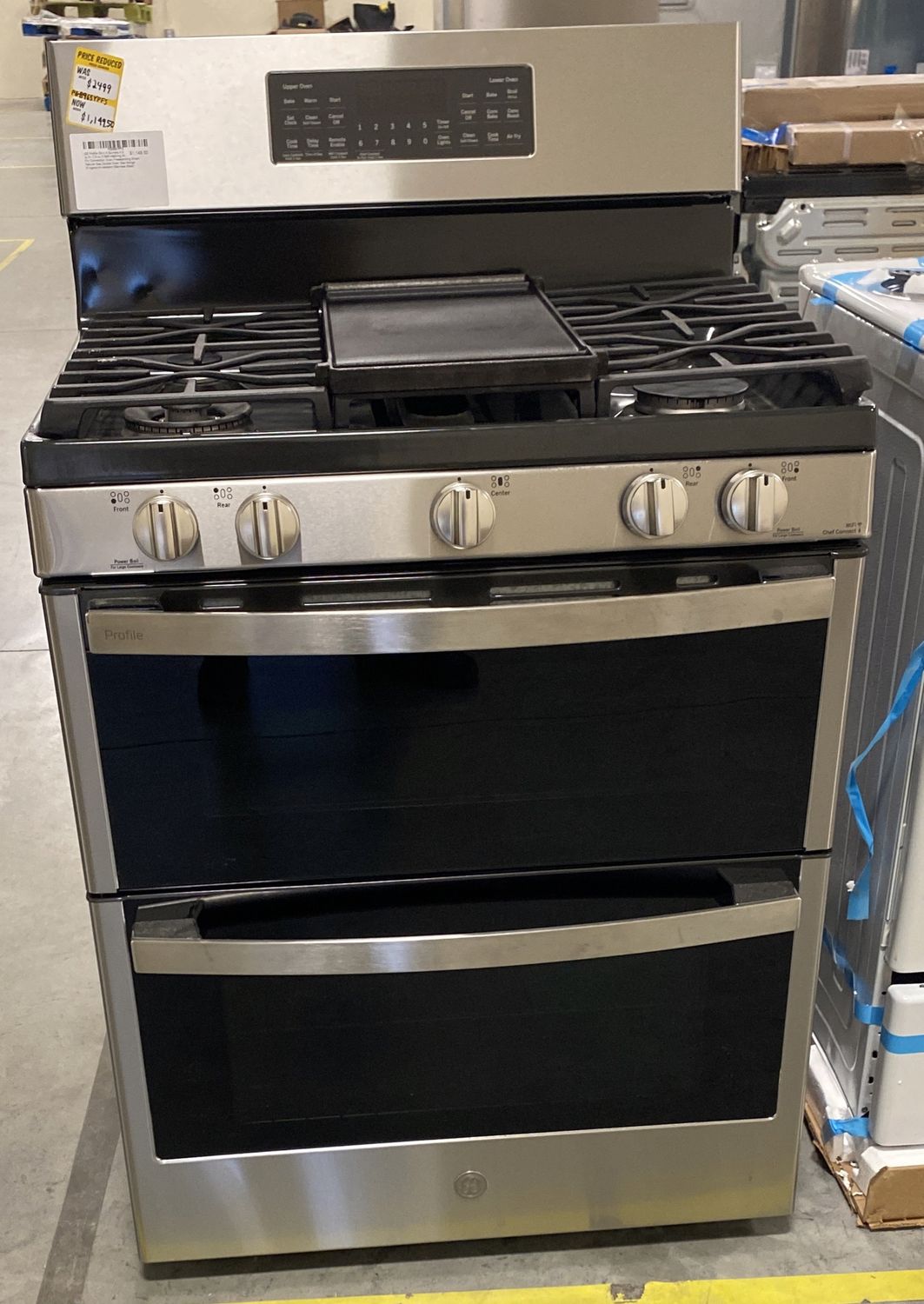 GE Profile 30-in 5 Burners 4.3-cu ft / 2.5-cu ft Self-cleaning Air Fry Convection Oven Freestanding Smart Natural Gas Double Oven Gas Range (Fingerprint-resistant Stainless Steel)