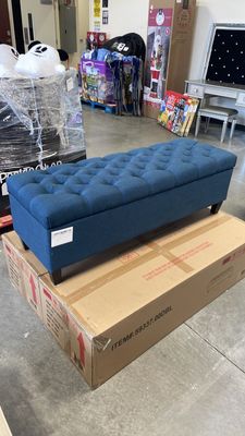 Noble House Mission Dark Blue Storage Ottoman Bench