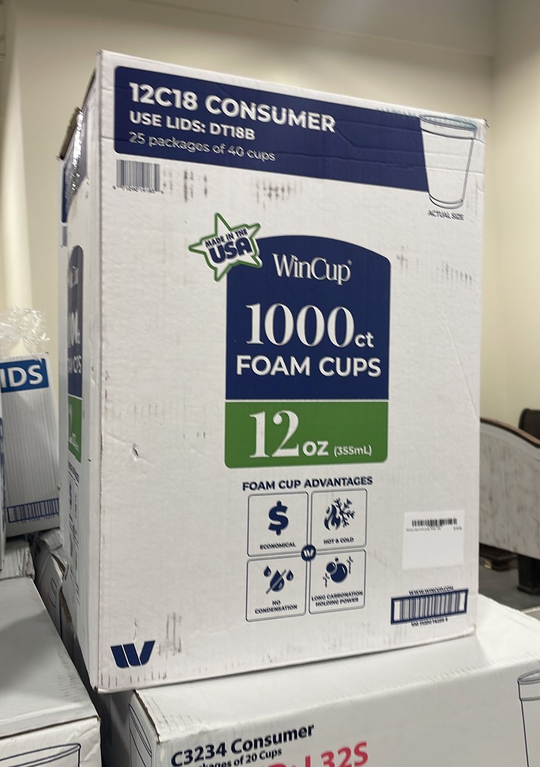 WinCup Foam Drink Cups, White, 12oz